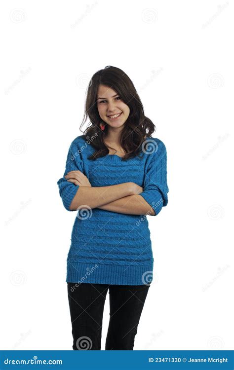 Beautiful Smiling Teenage Girl With Arms Crossed Stock Photo Image Of