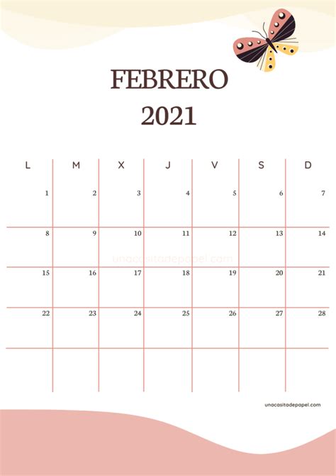 Calendario Febrero 2021 Para Imprimir Gratis ️ Una Casita De Papel