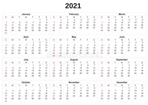 2021 Annual Calendar Vector Illustration Stock Vector Illustration