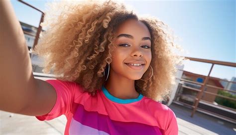 Premium Ai Image Teen African American Girl Taking A Selfie In The Summer Afro Hair Girl