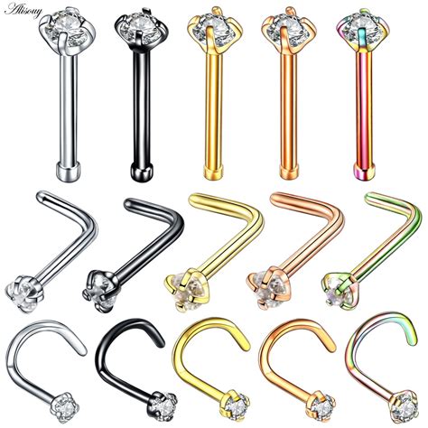 Alisouy 1pc Stainless Steel Crystal Nose Rings Piercing Rose Gold Color Screw Nazir Nostril Ear