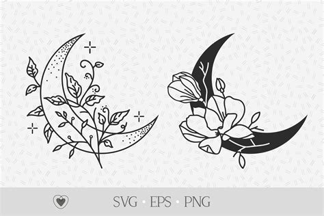 Paper Party And Kids Floral Moon Svg Half Moon Svg Celestial Svg Flower