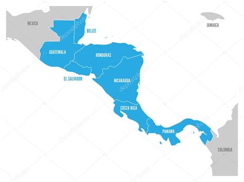 Simple map of central america | Map of Central America region with blue highlighted central ...
