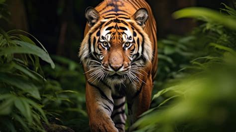 Premium Ai Image A Magnificent Bengal Tiger Prowling Through A Dense