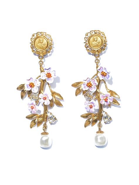 Dolce And Gabbana Blossom Flower And Pearl Earrings In Metallic Lyst
