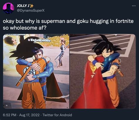 Goku And Superman Hugging Goku In Fortnite Know Your Meme