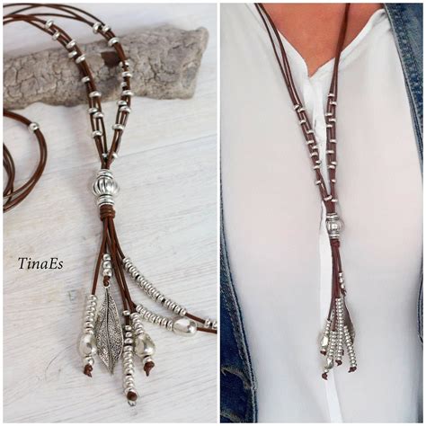 Tassel Necklace Long Leather Lariat For Women Gift For Etsy Boho