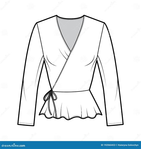 Wrap Blouse Technical Fashion Illustration With Fitted Silhouette