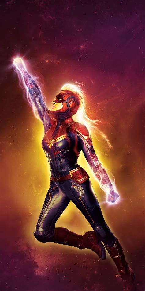 Download 1080x2160 Wallpaper Captain Marvel Glow Superpower Fan Art