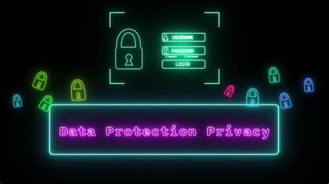 Data Protection Privacy Neon Pink Fluorescent Text Animation Blue Frame On Black Background