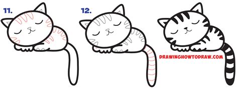 How To Draw A Supercute Kawaii Cartoon Cat Kitten Napping Easy Step