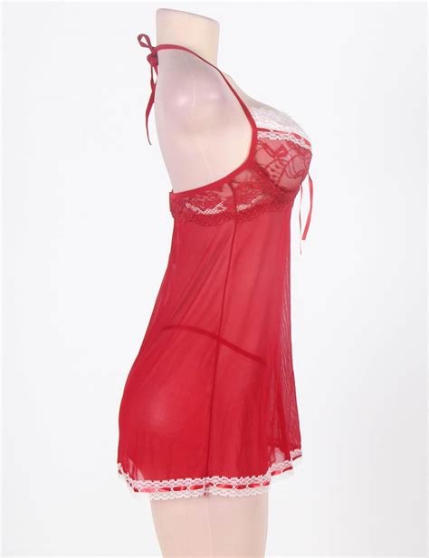 Sexy Stretch Lace Camisole Babydoll In Sheer Red