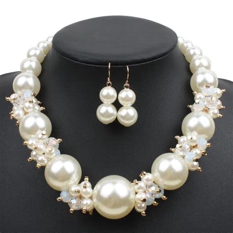 buy big pearls crystal jewelry set fashion imitation pearl jewelry sets women