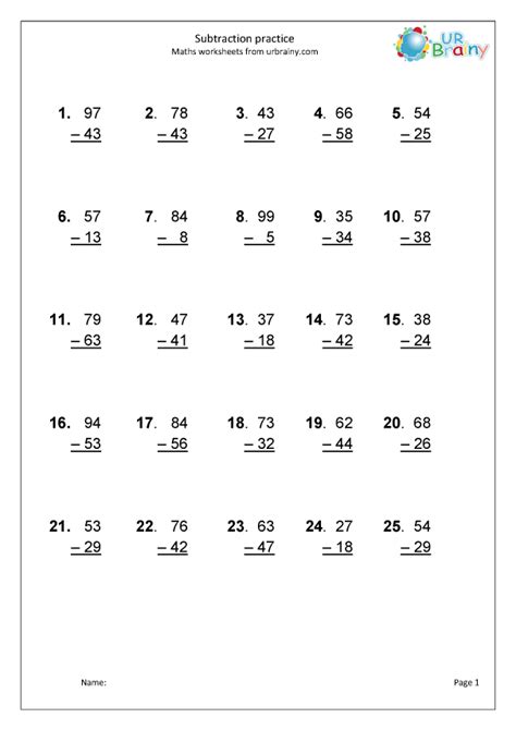 Subtraction Of Whole Numbers Worksheets