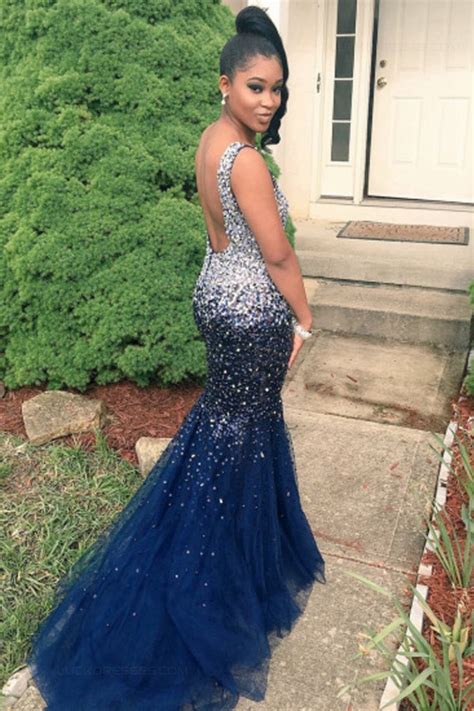 Mermaid Beaded Long Blue Prom Dresses Party Evening Gowns