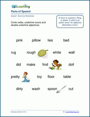 Noun Verb Worksheets 1st Grade Sexiz Pix