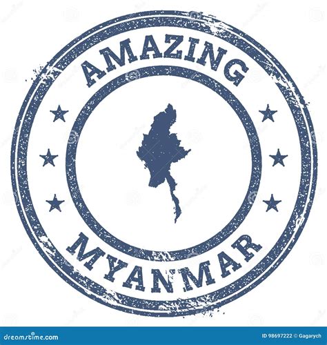 Vintage Amazing Myanmar Travel Stamp With Map Stock Vector