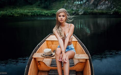 Wallpaper Boat Women Outdoors Model Portrait Blonde Water