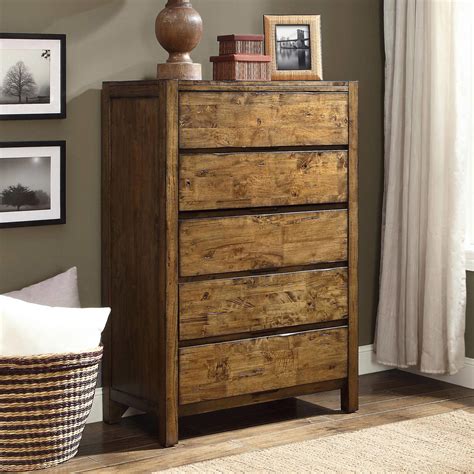 Chest Of 5 Drawer Dresser Solid Wood Rustic Barn Wood Finish Bedroom