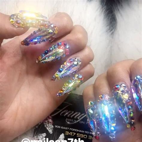 (designs by kylie, kendall jenner, ariana grande)! Cardi B Clear Jewels, Nail Art Nails | Steal Her Style