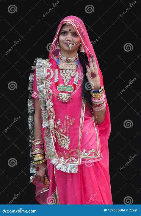 Indian Girl Wearing Traditional Rajasthani Dress Participate In Desert Festival In Jaisalmer