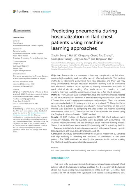 Pdf Predicting Pneumonia During Hospitalization In Flail Chest