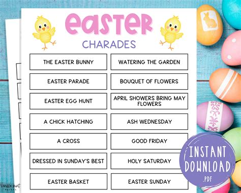 Easter Charades Game Printable Easter Games Party Games Etsy