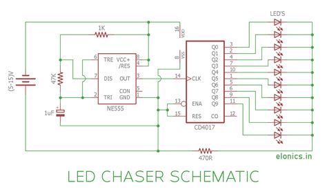 Led Chaser Circuit Sequential Led Flasher Using 4017 Ic And 555 Timer