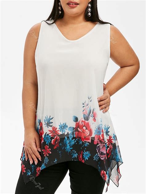 47 OFF Plus Size Asymmetrical Floral Tank Top Rosegal