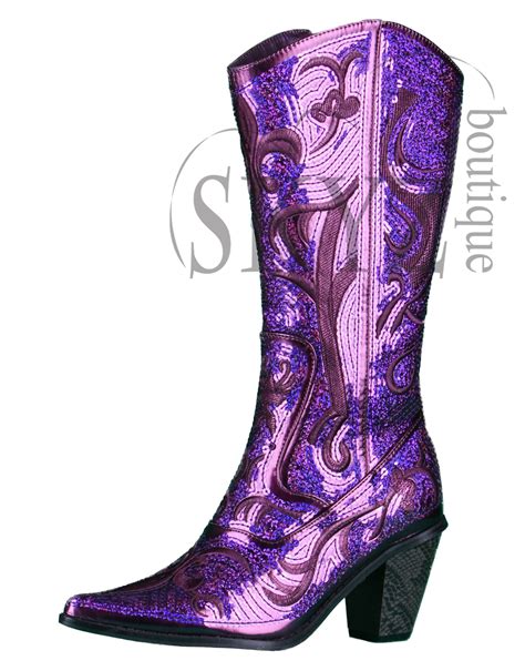 New Helens Heart Purple Sequins Bling Cowboy Boots Purple Cowboy