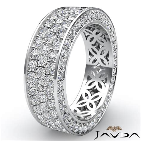 3 Row Womens Anniversary Band 14k White Gold Pave Eternity Ring