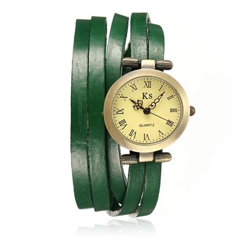 Retro Leather Quartz Wrap Bangle Roma Dial Women Bracelet Watch