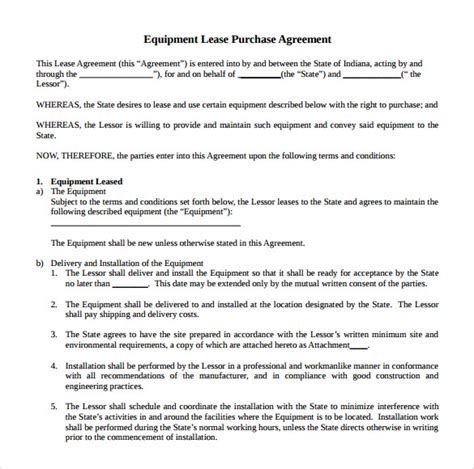 Sample Equipment Rental Agreement Template 9 Free Documents In Pdf Word