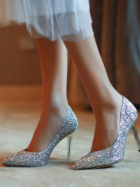 Women Closed Toe Stiletto Heel Sparkling Glitter High