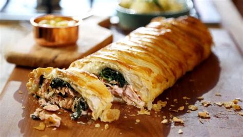 These beef and horseradish canapés are also perfect for a christmas party. salmon filo pie paul hollywood