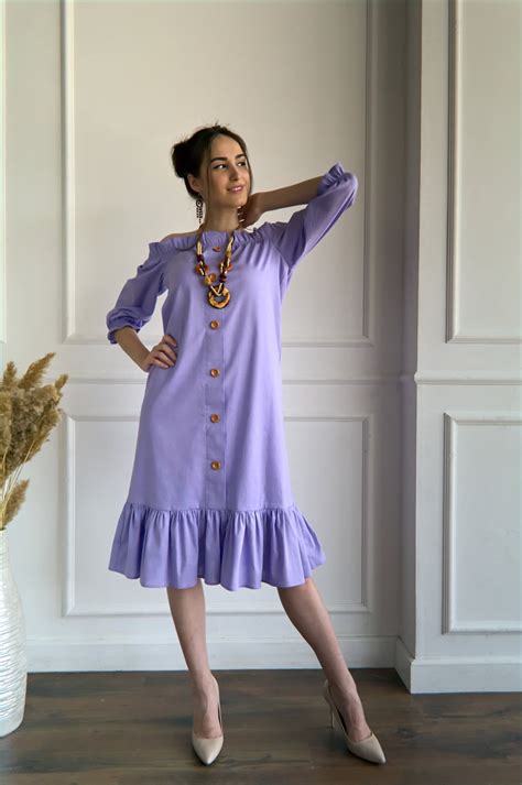 Lavender Linen Dress Off Shoulder Dress Linen Dress For Etsy