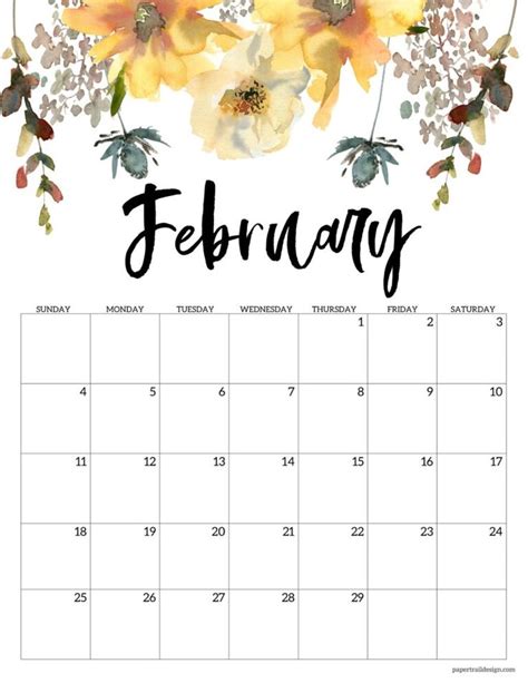 A Calendar With Watercolor Flowers On It And The Word February Written