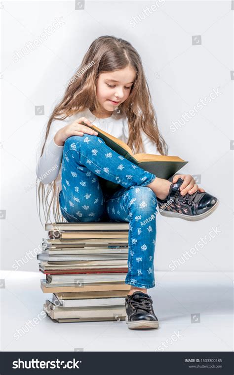 Cute Girl Sitting On Stack Books Stock Photo 1503300185 Shutterstock