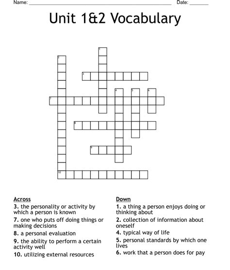 Unit 1and2 Vocabulary Crossword Wordmint
