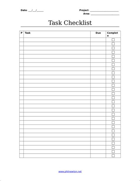 Free Task Checklist Samples Templates In Pdf Excel Ms Word
