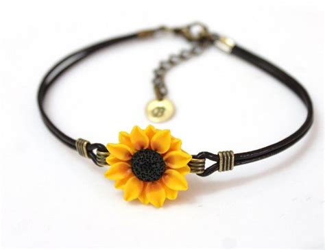 Sunflower Bracelet Sunflower Leather Bracelet Personalized Etsy