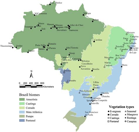 Map Of Brazil Displaying The Boundaries Of The Six Biomes Found In The