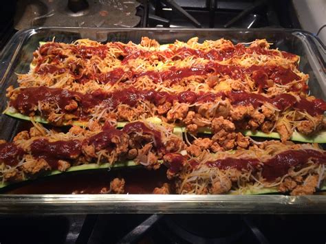 Add some chopped olives to the stuffing. Ms. Piggy's Pantry: Ground Turkey Enchilada Stuffed Zucchini