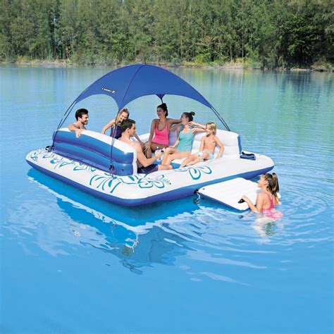 Inflatable Floating Island Lounge Sun Shade Raft Pool Cooler Camp