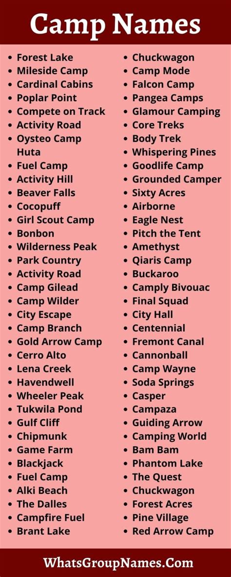 Camp Names Summer Cool Catchy Creative