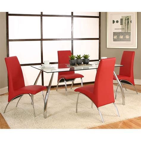 Mensa Chrome Dining Room Set W Red Chairs Cramco Furniturepick