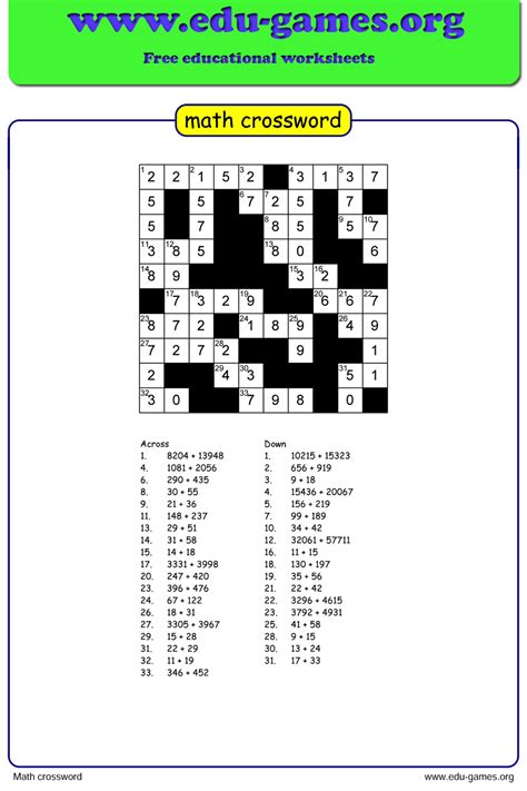 Math Crossword Puzzle Maker - Free Printable Worksheets