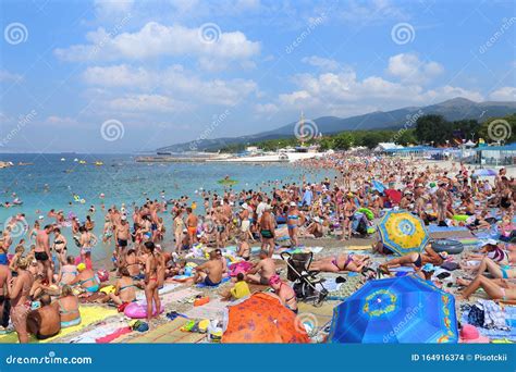 Black Sea Coast With Tourists In The Russian Resort Of Kabardinka