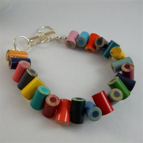 Colored Pencil Beaded Bracelet Jewelry Charm Bracelet Upcycled