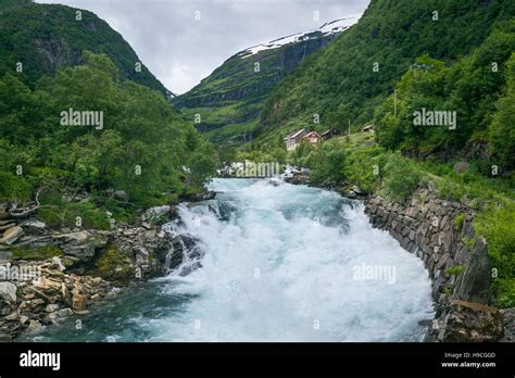 Norwegian Rural Landscape With Fast Mountain River Stock Photo Alamy